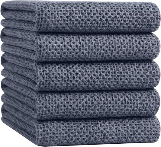 Homaxy 100% Cotton Oversized Waffle Weave Kitchen Dish Towels, 5-Pack Ultra Soft Absorbent Dish Towels, Quick Drying Cleaning Towels, 20 x 28 Inches, Dark Grey