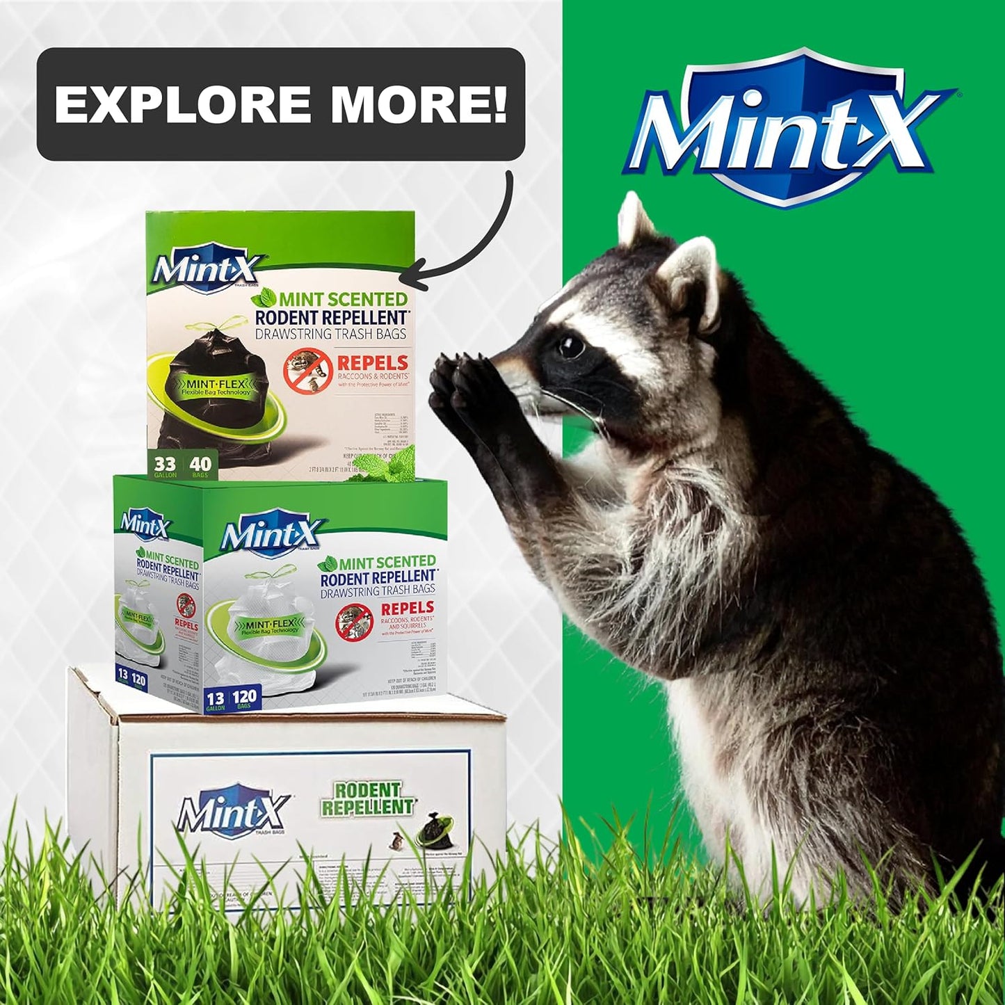 Mint -X Rodent Repellent Indoor Tall Kitchen Drawstring Trash Bags with Mint-Flex Technology; 13 Gallon, 120 Count, White