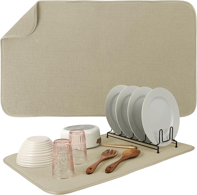 S&T INC. Dish Drying Mat Jumbo, 18” x 30”, Absorbent Microfiber Kitchen Counter Mat, Dish Drying Pad for Dishes, Utensils, Pots and Pans, Jumbo, Pure Cashmere