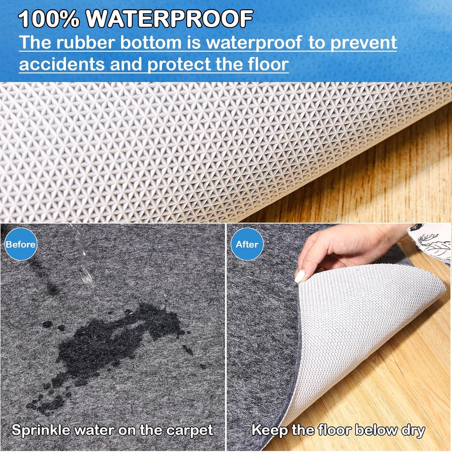 Non-Slip Rug Pads 2 x 20ft, 100% Waterproof Extra Large Area Rugs Non Skid Rug Pad for All Floors and Finishes Durable Hardwood Floor Protective Felt Keeps Rugs in Place, Safe and Secure