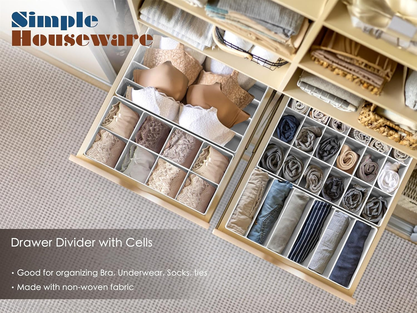 SIMPLE HOUSEWARE Closet Underwear Organizer Drawer Divider Assorted 7 Pieces, Gray