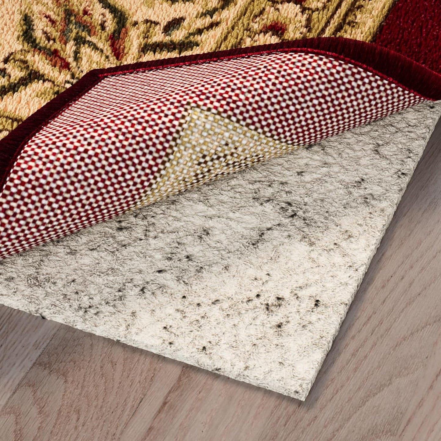 Ottomanson 7'8" x 11' Non-Slip Rug Pad Gripper 1/12 Inch Ultra Thin Dual Surface Felt + Rubber Gripper - Safe for All Floors, Cream