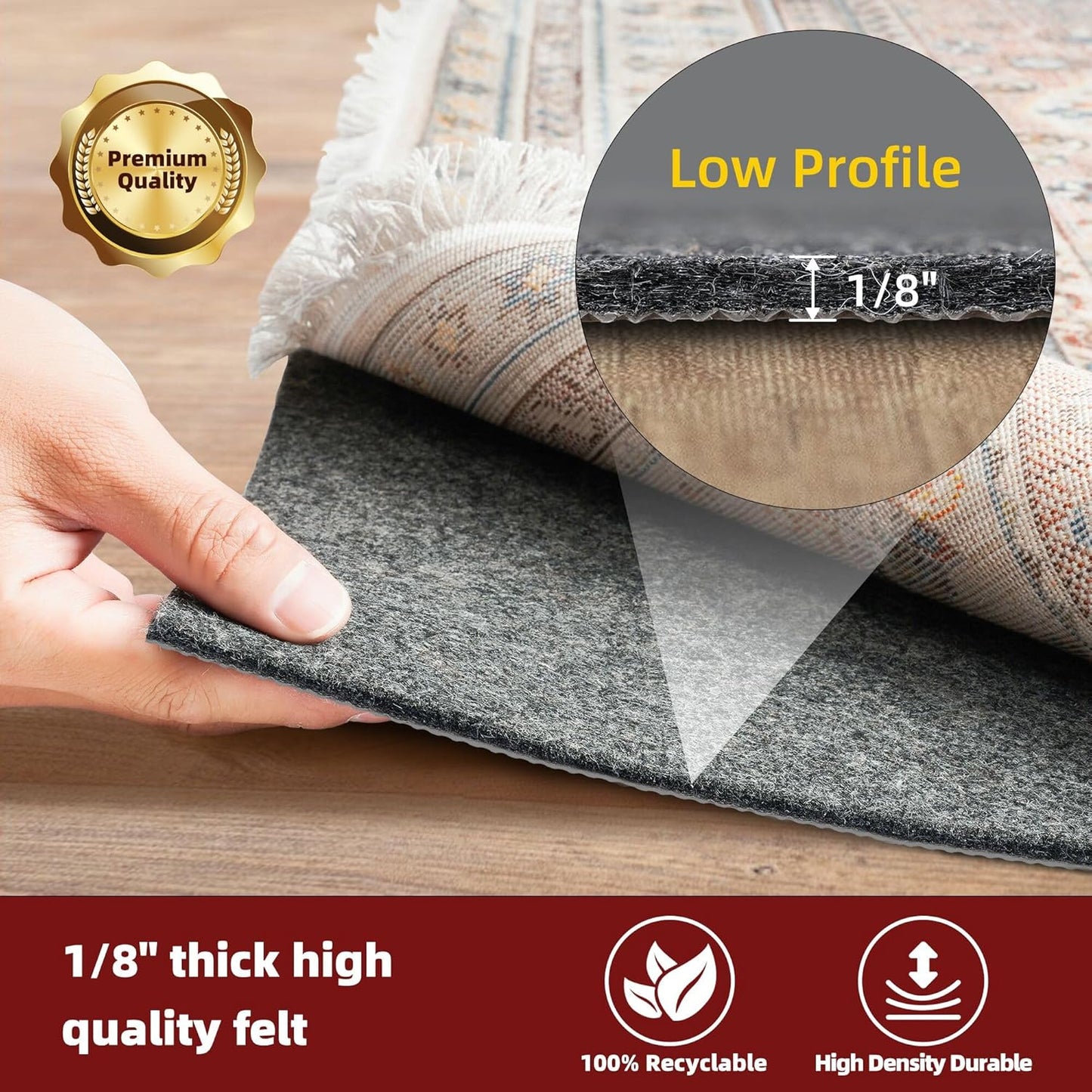 BAGAIL Felt and Natural Rubber Backing Rug Pads 1/8” Thick, 5 x 7 Ft Non Slip Rug Gripper Keep Rugs in Place, Under Area Rug Protective Cushioned Pads, Carpet Runners, Hardwood Floors Protection
