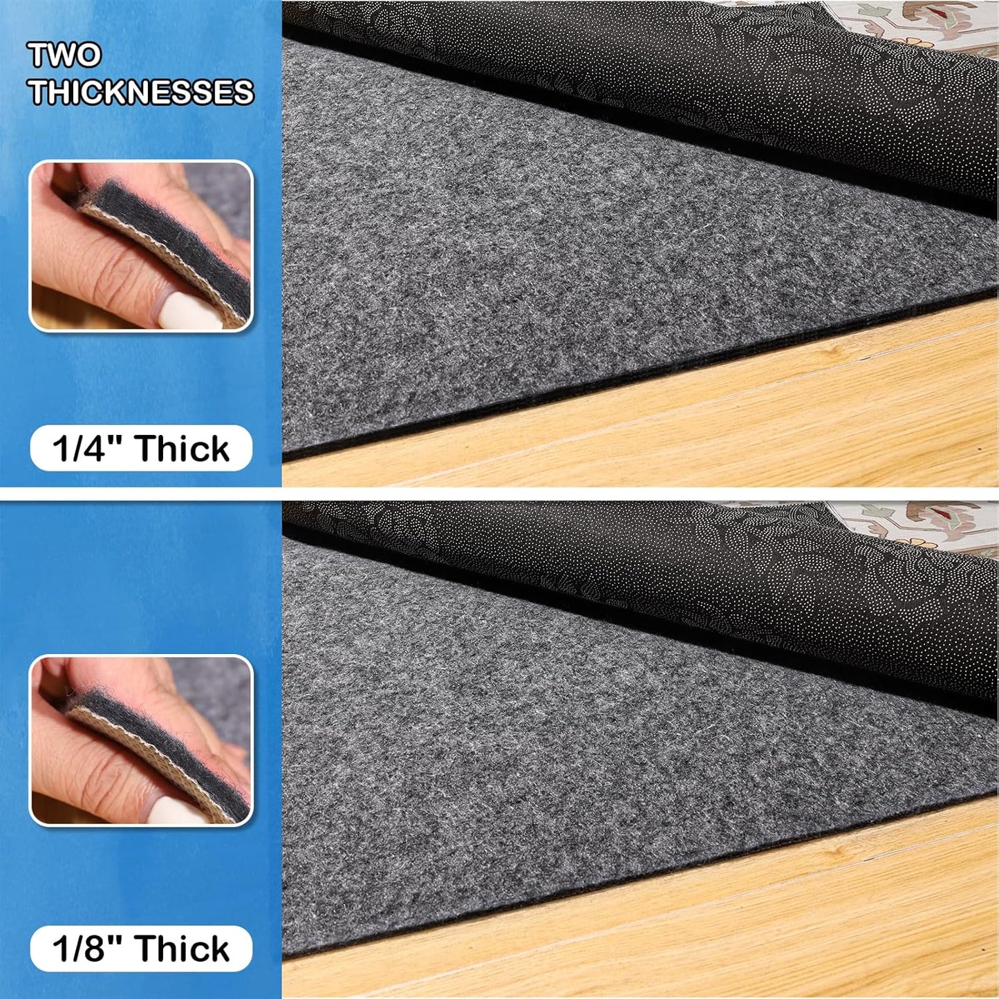 Non-Slip Rug Pads 6 x 9 ft, 100% Waterproof Extra Large Area Rugs Non Skid Rug Pad for All Floors and Finishes Durable Hardwood Floor Protective Felt Keeps Rugs in Place, Safe and Secure