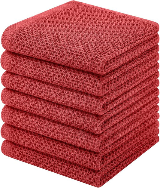 Homaxy 100% Cotton Waffle Weave Kitchen Dish Cloths, 7-Pack Ultra Soft Absorbent Dish Towels, Quick Drying Dish Rags, 12 x 12 Inches, Brick Red