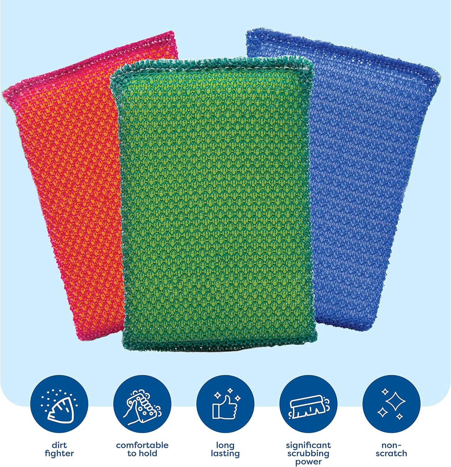 SCRUBIT Multi-Purpose Dish Scrub Sponge, Non Scratch Scouring Pads, Cleaning Sponges for pots, Dishes, & Non-Stick Cookware - Pot Scrubber Sponges for Kitchen & Bathroom - 12 Pack Dish Sponge - Blue