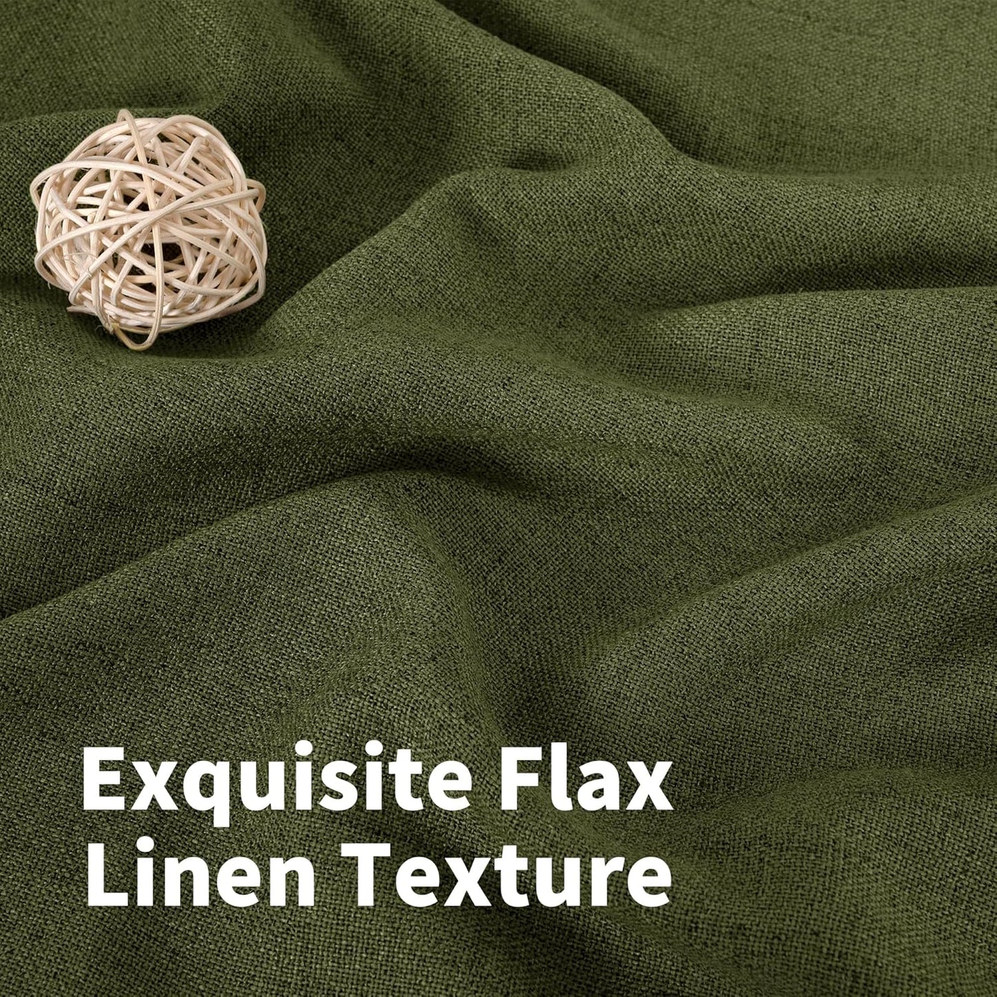 YoungsTex Olive Green Linen Curtains 45 Inch Length, Short Window Drapes Light Filtering Textured Semi Sheer with Rod Pocket Back Tab for Kitchen Living Room, 2 Panels, 42 X 45 Inch