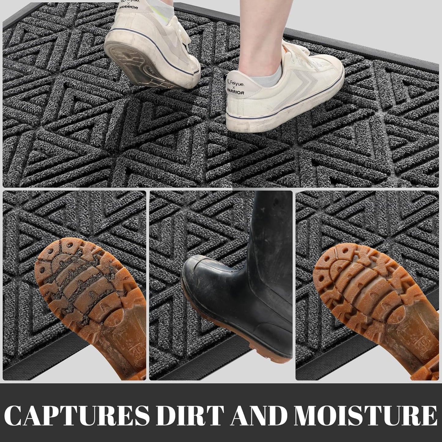Yimobra Large Door Mat 36x24, All-Weather Waterproof Non-Slip Welcome Matt Outdoor, Heavy Duty Non Slip Doormat for Entryway for Patio and Garage Indoor, Easy Clean, Mix Grey