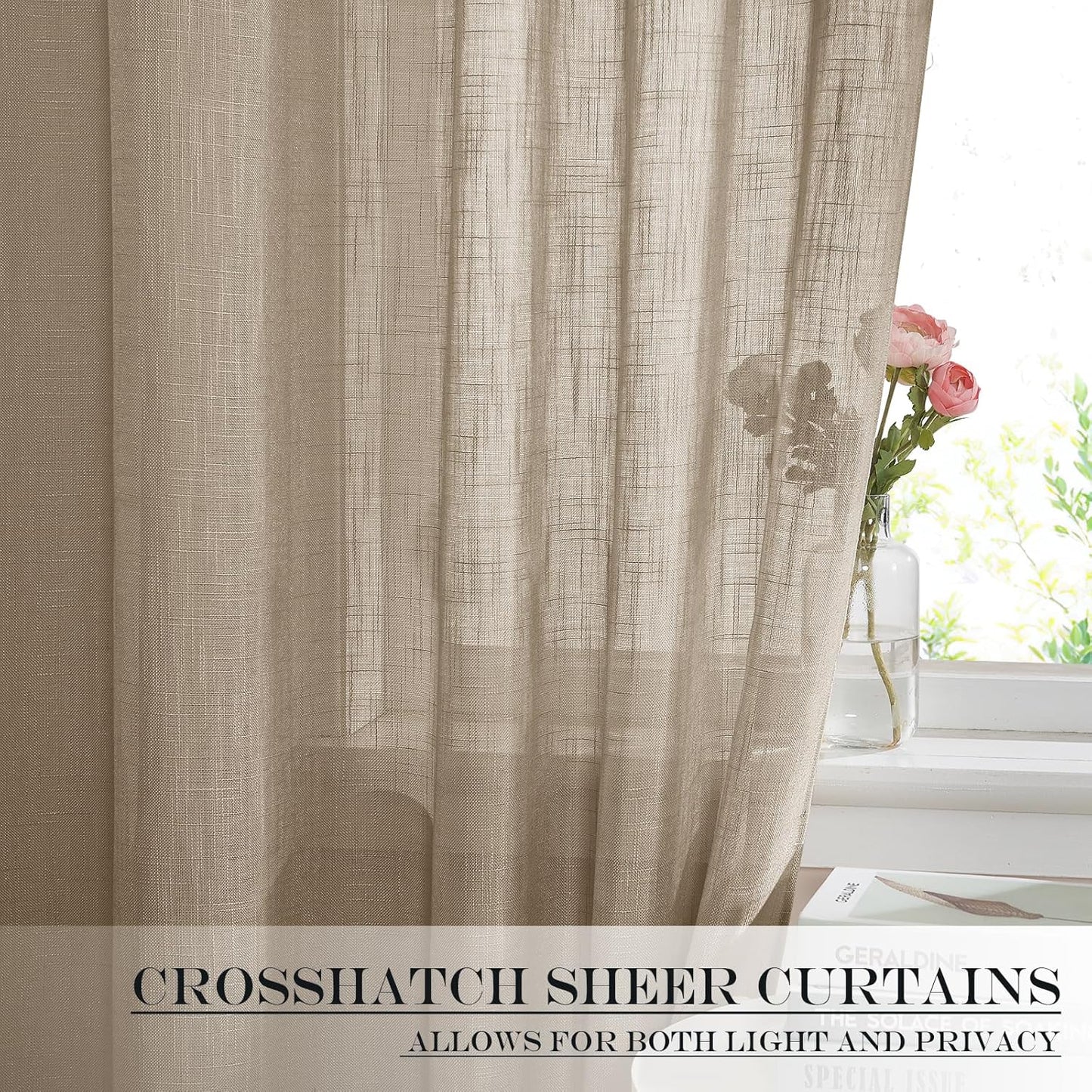 NICETOWN Privacy Sidelight Curtain Short - 40 inches Length Semitransparent Faux Linen Privacy with Enough Light French Door Panel Curtain with Tie Back (Taupe, Sold Individually, 30 inches Wide)