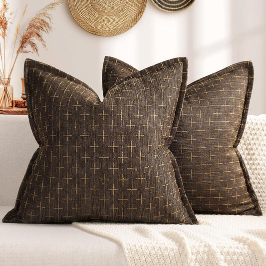 ZWJD Pillow Covers 22x22 Set of 2 Soft Polyester Textured Pillow Covers with Stylish Flange Edge Cozy Farmhouse Throw Pillows for Couch Bed Sofa Living Room