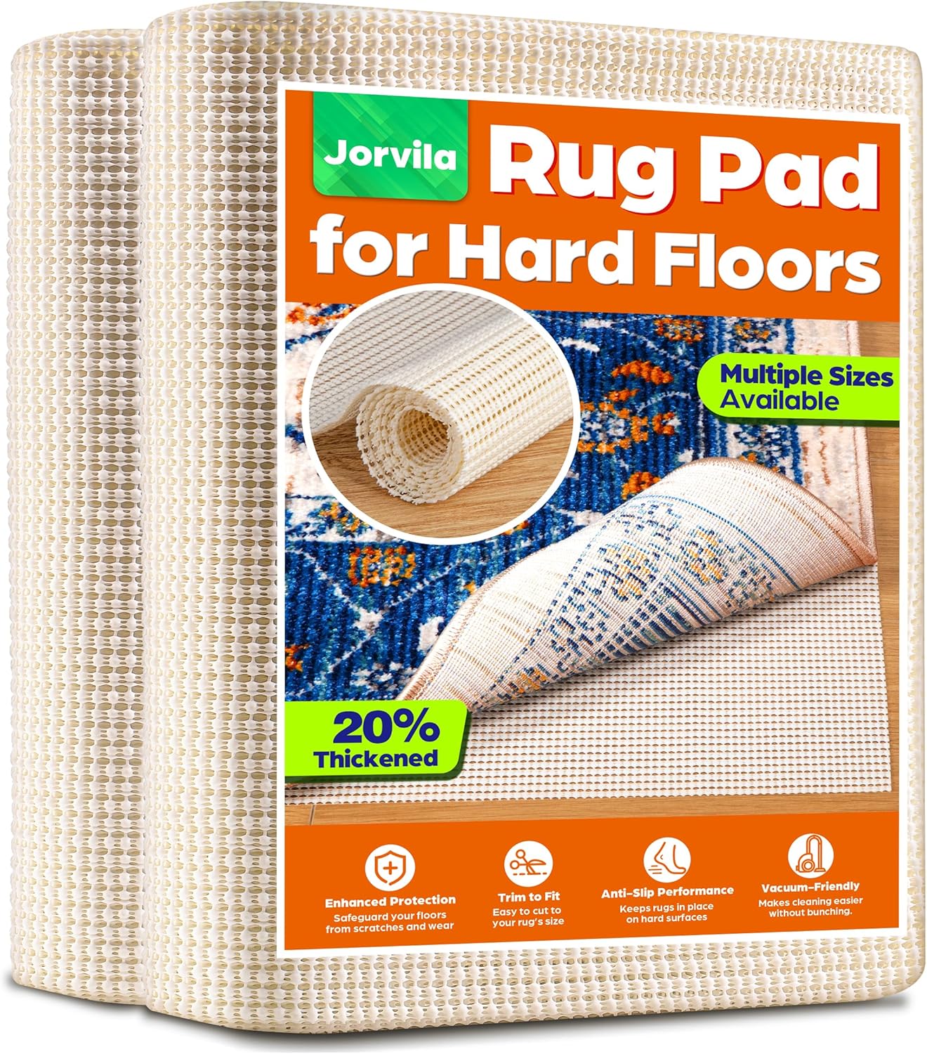 Non-Slip Rug Pad Gripper 8x11 Feet, Anti Skid Mat for Under Area Rugs, Keeps Rugs in Position and Safe, Thick Cushioned Carpet Pad for Hardwood Floors Protection