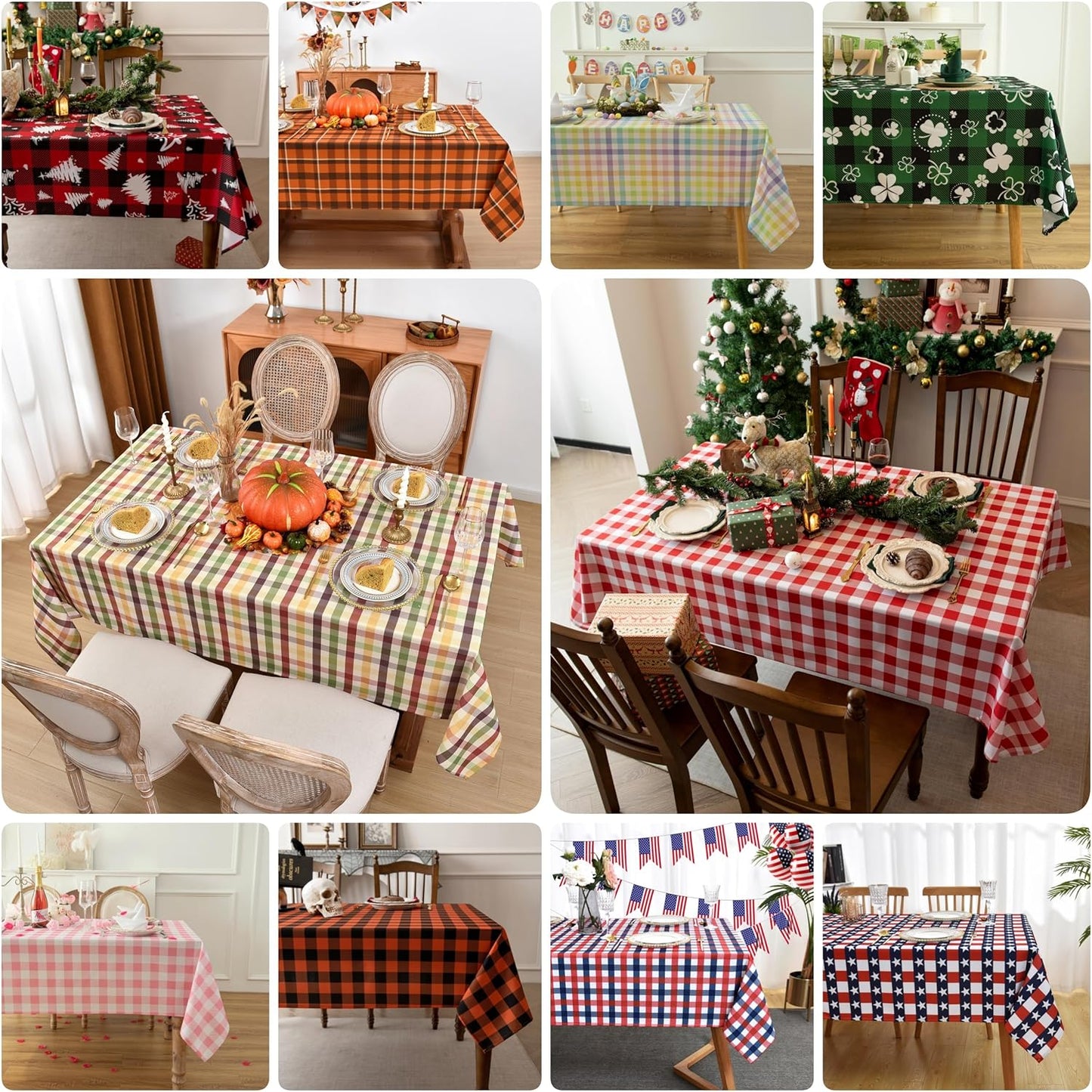 Waterproof Checkered Tablecloth Runner Fabric - Rectangle 12x108 Inch Classic Gingham Buffalo Plaid Table Cloth for Indoor/Outdoor Use - Table Cover for Kitchen, BBQs, and Parties