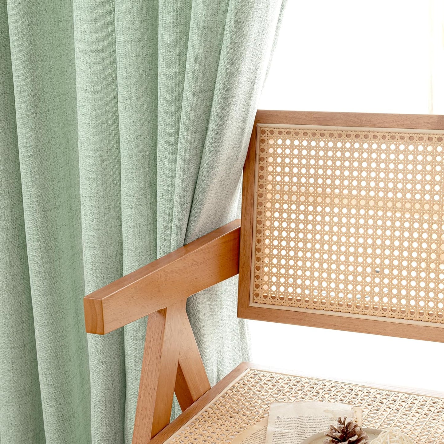 YoungsTex Sage Green Curtains 54 Inch Length for Kitchen, Light Filtering Semi Sheer Linen Window Drapes Rod Pocket Back Tab for Short Living Room Cafe, 2 Panels, 42 X 54 Inch