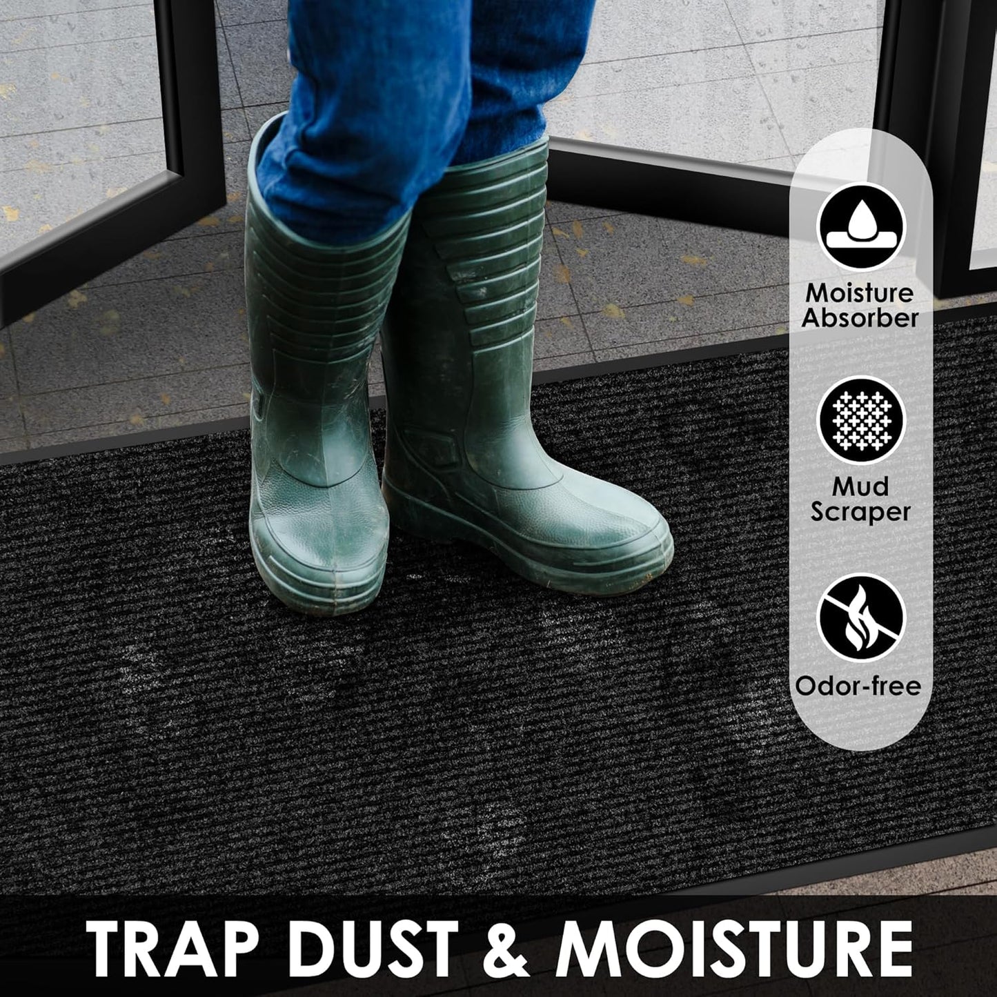 2′ x 22′ Front Door Mat Indoor Outdoor Entrance, Commercial Floor Mat Heavy Duty Dirt Trapper Entryway Doormat, Custom Size Non Slip Rubber Backing Welcome mat, Door Mat for High Traffic Area