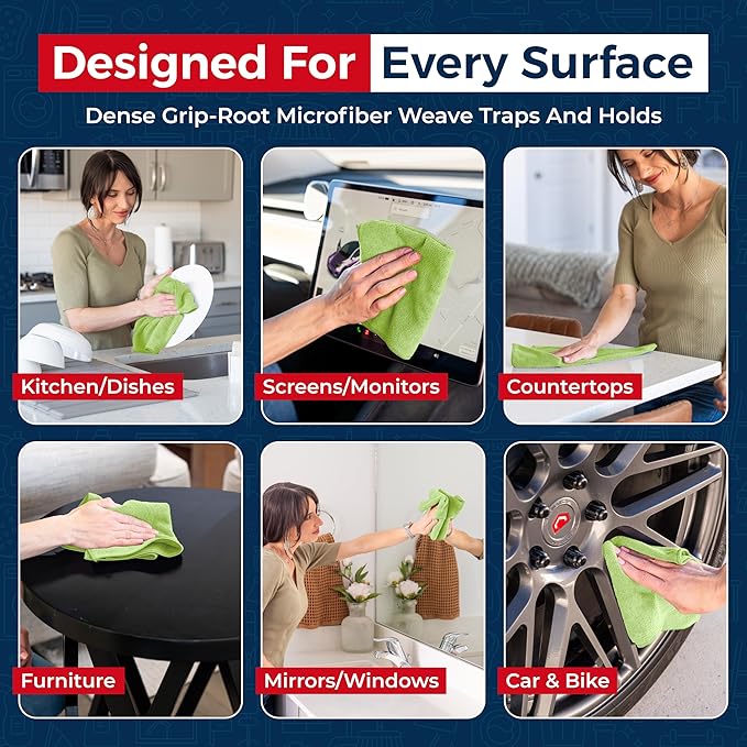USANOOKS Microfiber Cleaning Cloth Light Green - 24 Pcs 12.5"x12.5" - High Performance - 1200 Washes, Ultra Absorbent Towels Weave Grime & Liquid for Streak-Free Mirror Shine - Car Washing Cloth