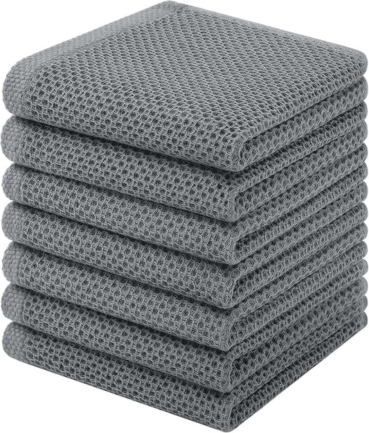 Homaxy 100% Cotton Waffle Weave Kitchen Dish Cloths, 7-Pack Ultra Soft Absorbent Dish Towels, Quick Drying Dish Rags, 12 x 12 Inches, Grey