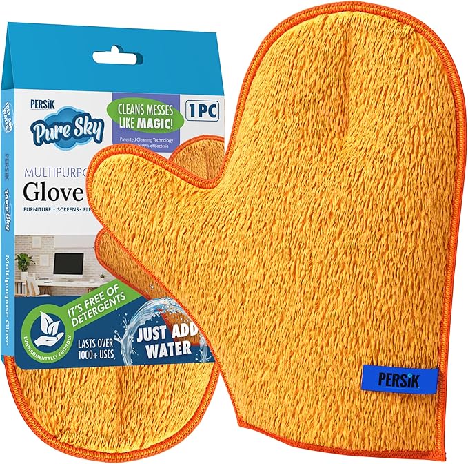 persik Pure-Sky Microfiber Glove Dusting Mitt - Ultra Microfiber Cleaning Cloth Glove - JUST ADD Water No Detergents Needed - Use for Cleaning Furniture, Home