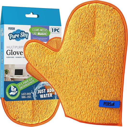 persik Pure-Sky Microfiber Glove Dusting Mitt - Ultra Microfiber Cleaning Cloth Glove - JUST ADD Water No Detergents Needed - Use for Cleaning Furniture, Home