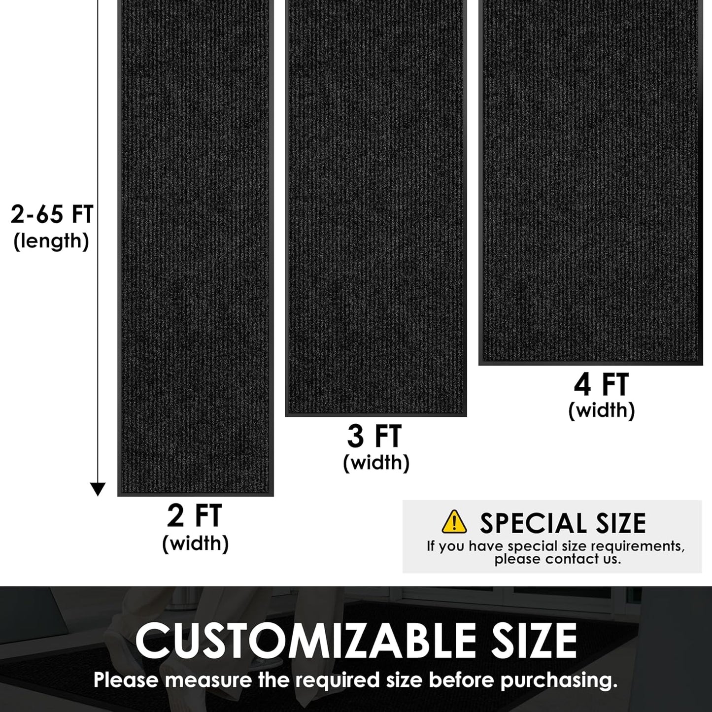3′ x 56′ Front Door Mat Indoor Outdoor Entrance, Commercial Floor Mat Heavy Duty Dirt Trapper Entryway Doormat, Custom Size Non Slip Rubber Backing Welcome mat, Door Mat for High Traffic Area