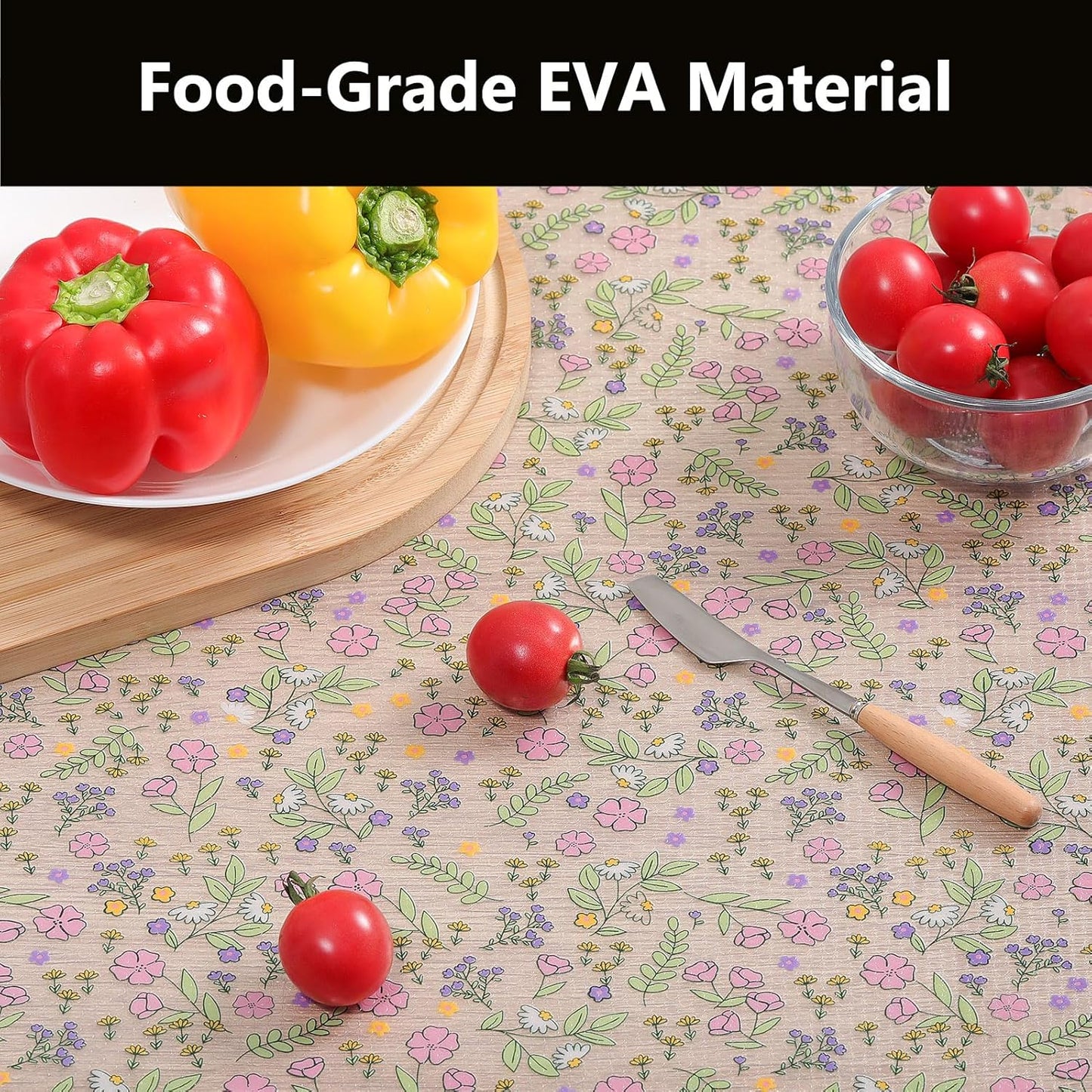 INNOLITES Non-Slip Shelf Liner – Cabinet & Drawer Liner Non-Adhesive – Waterproof Oil-Proof – Durable EVA with Floral for Kitchen Cabinets Refrigerator – BPA-Free, Easy to Cut 17.7" x 78.7"