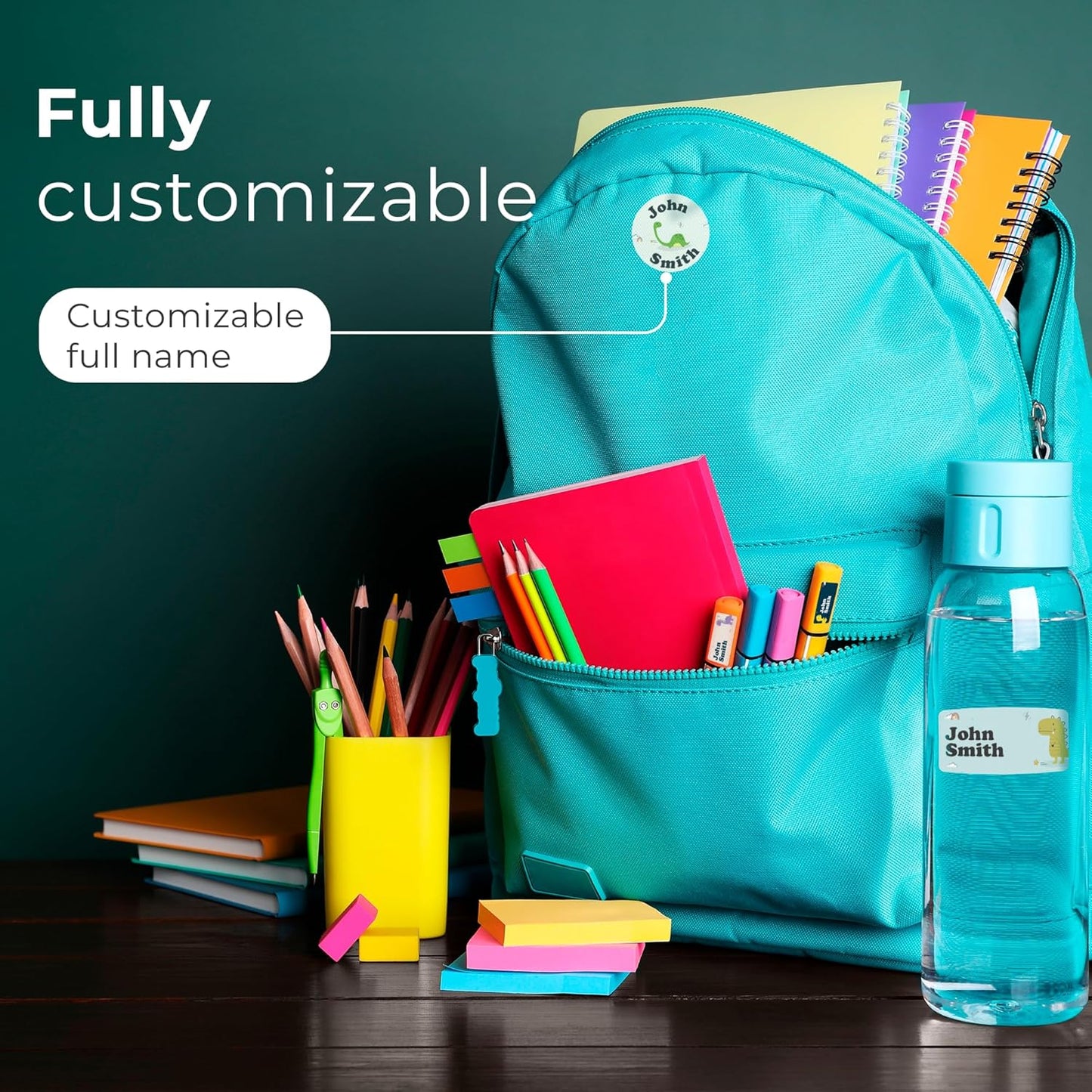 Personalized Name Tag Stickers for Kids (130+ Pack) | Dinosaur Waterproof Labels for School Supplies, Bottles & Lunch Boxes | Custom Vinyl Name Labels for Clothing, Toys & More (A. Baby Dinosaur)