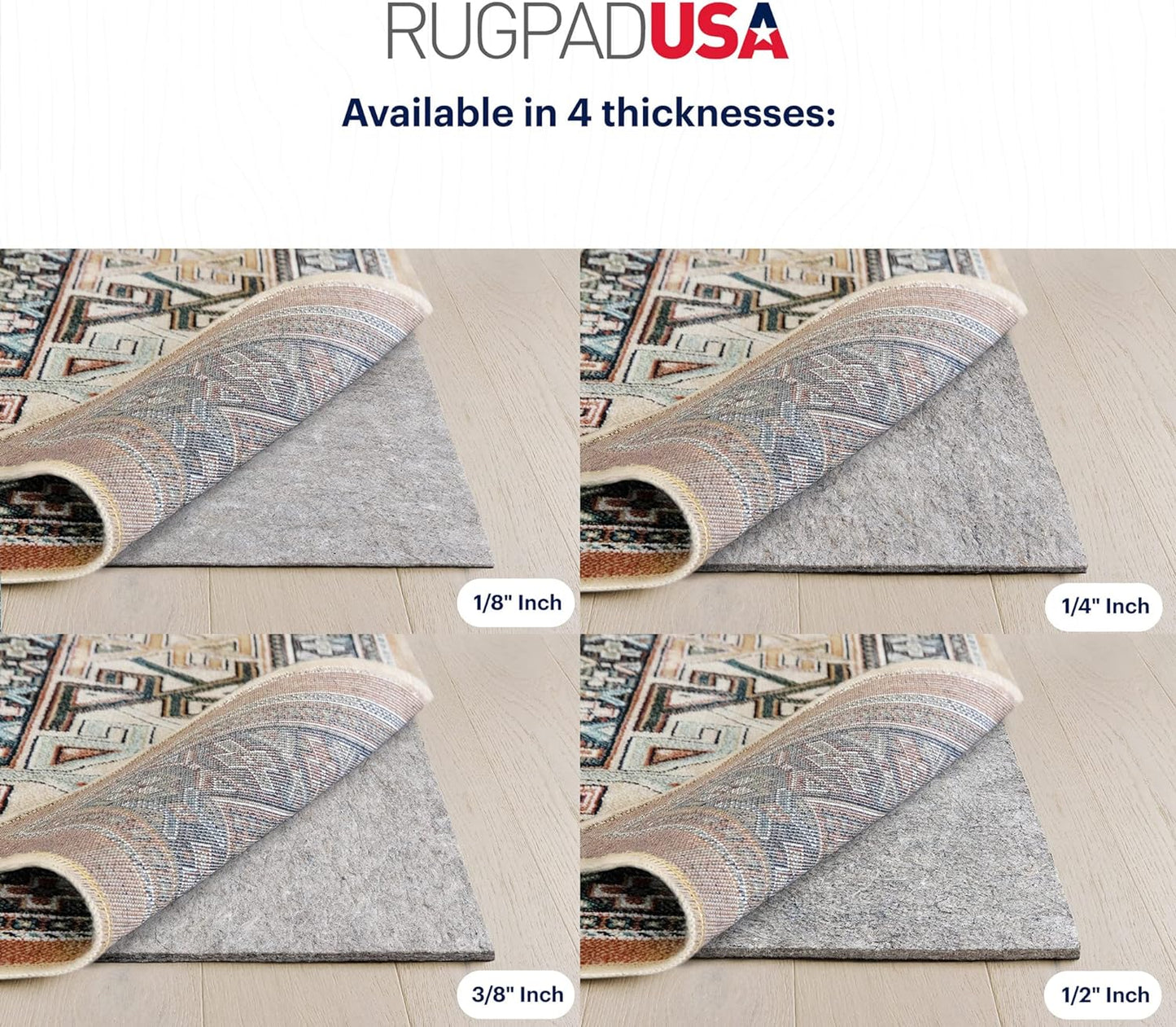 RUGPADUSA - Dual Surface - 5'3" x 7'6" - 3/8" Thick - Felt + Rubber - Enhanced Non-Slip Rug Pad - Adds Comfort and Protection - for Hard Surface Floors