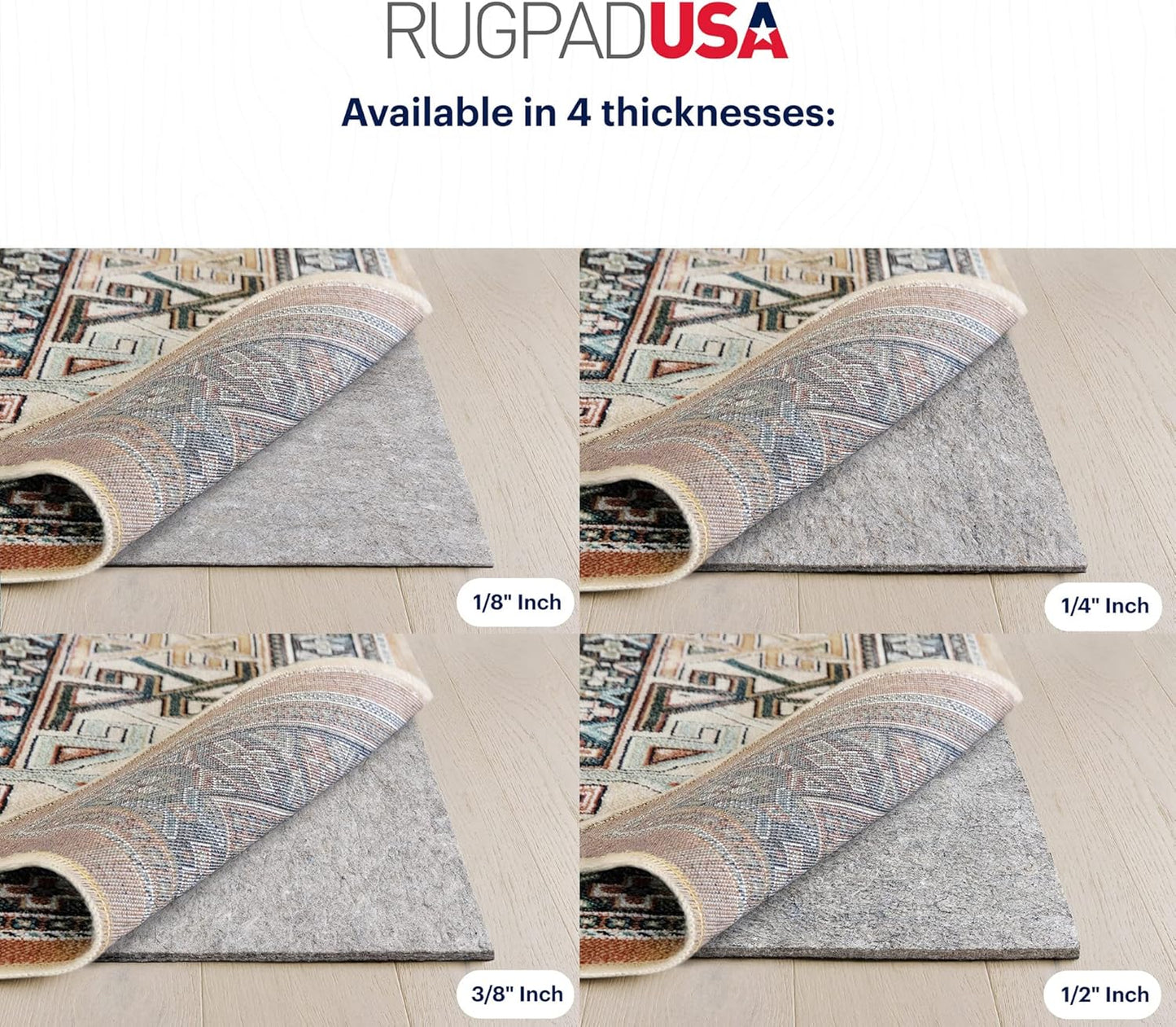 RUGPADUSA - Dual Surface - 6' Round - 3/8" Thick - Felt + Rubber - Enhanced Non-Slip Rug Pad - Adds Comfort and Protection - for Hard Surface Floors