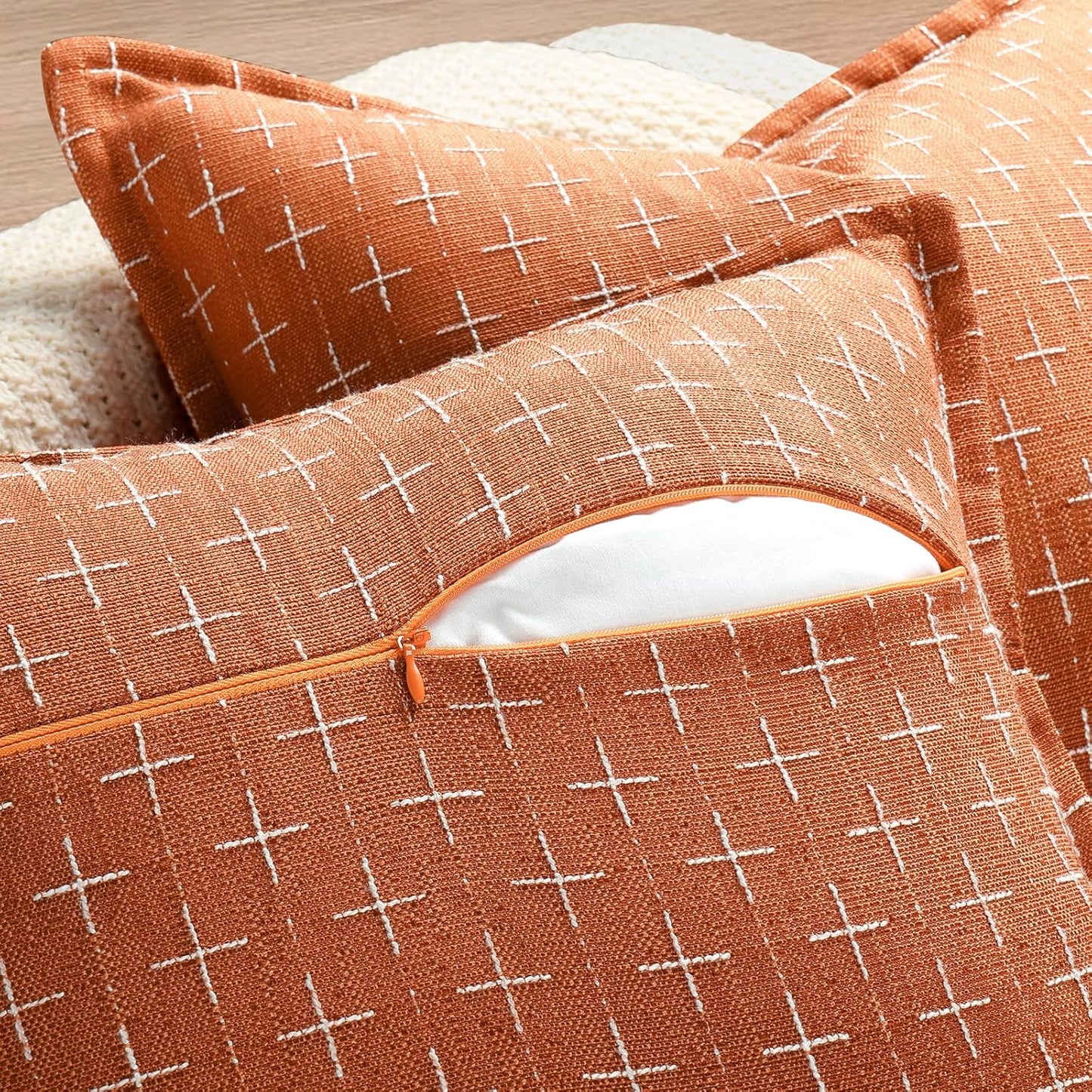 ZWJD Fall Pillow Covers 18x18 Set of 2 Soft Polyester Textured Pillow Covers with Stylish Flange Edge Cozy Farmhouse Throw Pillows for Couch Bed Sofa Living Room