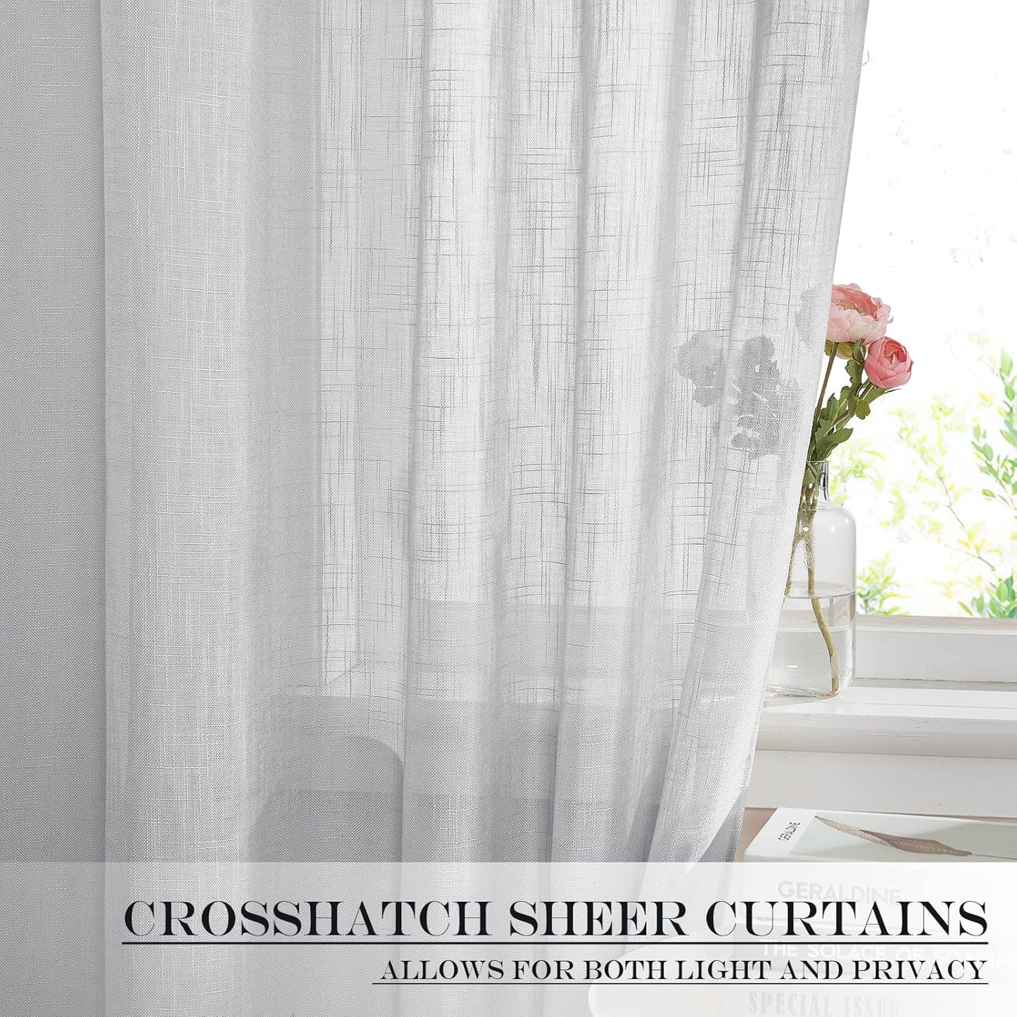 NICETOWN Side Door Window Curtains for Front French Door Curtain for Small Window Sidelight, Sheer Rod Pocket Kitchen Curtains with Tieback, 1 Panel, Light Grey, 26" W x 64" L