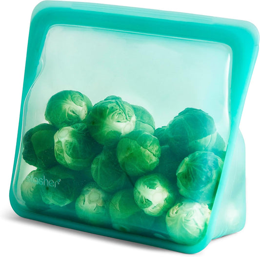 Stasher Premium Silicone Reusable Food Storage Stand-Up Mid Bag, Aqua, Microwave, Sous Vide, Dishwasher, Oven and Freezer Safe, BPA Free, Leak-free, Eco-friendly, 56 Oz