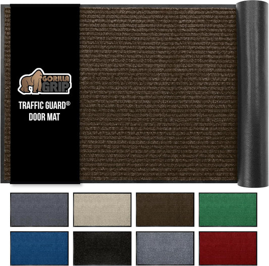 GORILLA GRIP Traffic Guard Door Mat, 70x24, Heavy Duty Welcome Mats, Commercial Office Space Doormat, Waterproof, Fade Resistant, Strong Rubber Backing, Low Profile, Shoe and Boot Scraper, Brown