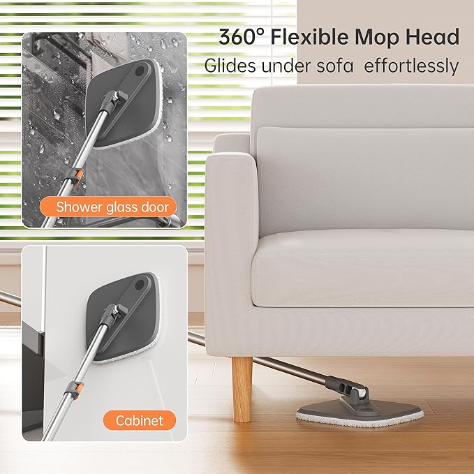 KZKR Spin Mop and Bucket Set with 2 Replaceable Microfiber Mop Pads with Self Separation Dirty and Clean Water System, Self Wringing 360° Rotating Square Mop Head for Hardwood Tile Marble Floors