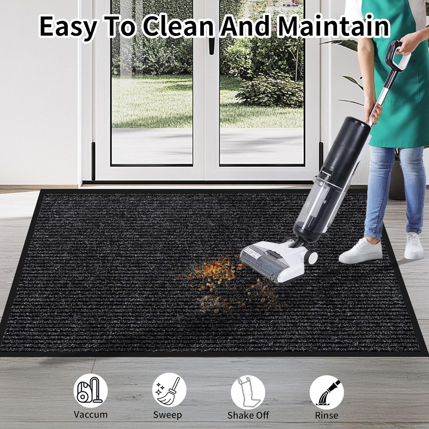 Front Door Mat Indoor Outdoor Entrance, 30" x 72" Dirt Resistant and Absorbent Door Mat, TPR Backing Non-Slip Doormats, Easy to Clean, Low Profile Welcome Floor Mat for Outside Entry