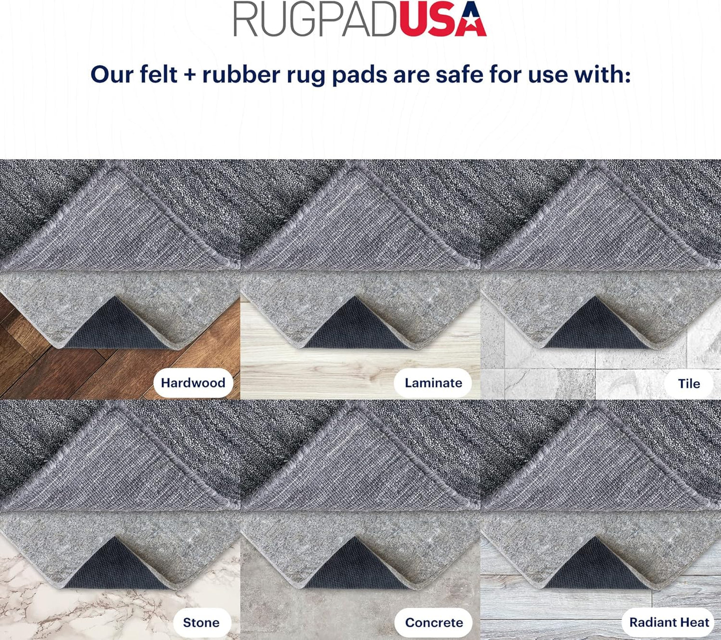 RUGPADUSA - Dual Surface - 5'x8' - 1/2" Thick - Felt + Rubber - Non-Slip Backing Rug Pad - Adds Comfort and Protection - for Hard Surface Floors