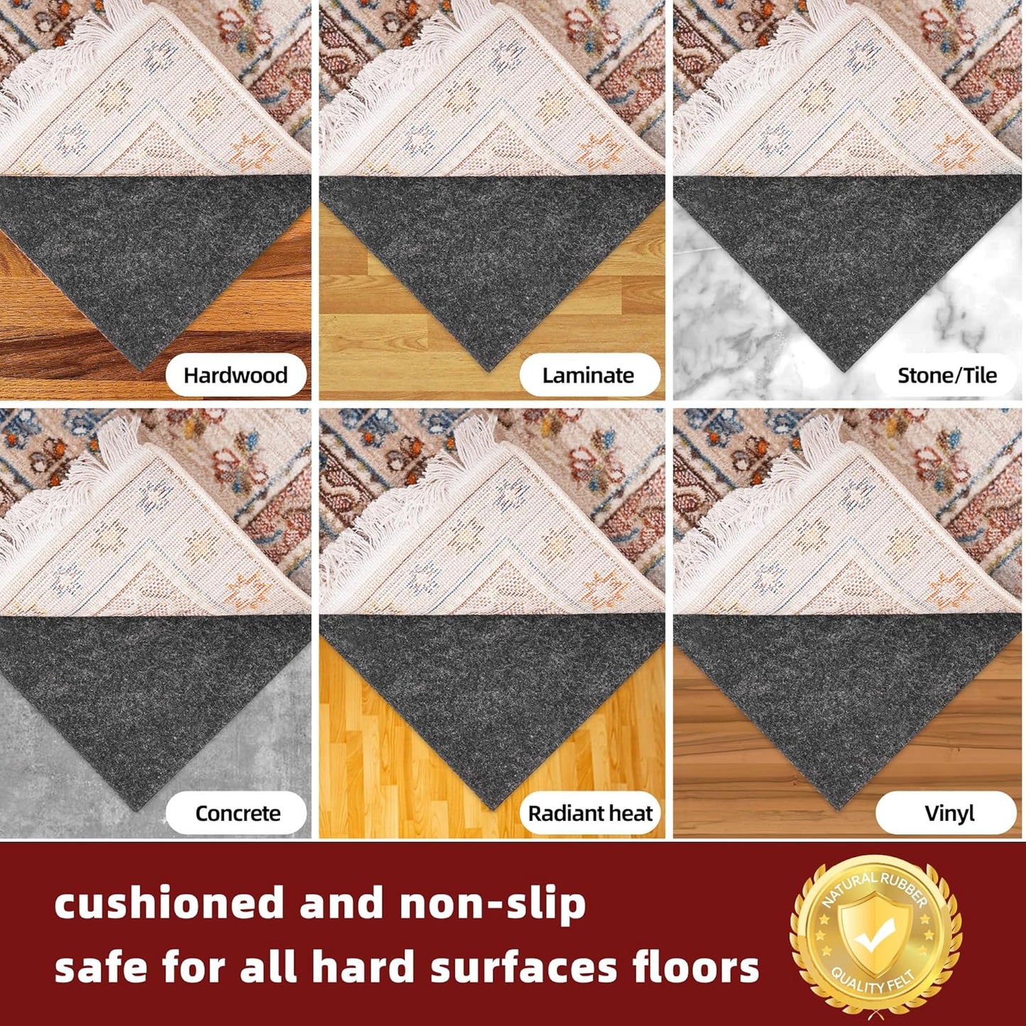 BAGAIL Felt and Natural Rubber Backing Rug Pads 1/4” Thick, 2.5 x 9.5 Ft Non Slip Rug Gripper Keep Rugs in Place, Under Area Rug Protective Cushioned Pads, Carpet Runners, Hardwood Floors Protection