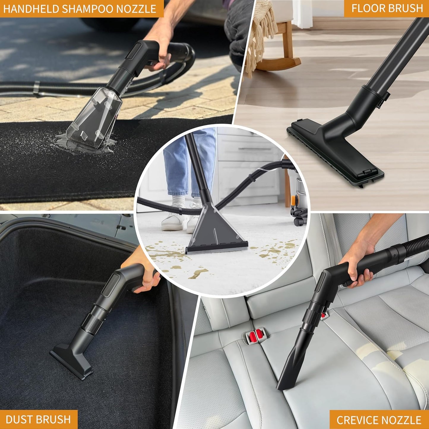 [EFN Clearance] Shop Vacuum Wet and Dry, 6 Gallon 5.5 Peak HP, 3 in 1 Wet/Dry/Upholstery Shop Vac Carpet Extractor for Car Detailing, Stainless Steel Wet Dry Vacuum Cleaner for Carpet (Yellow)