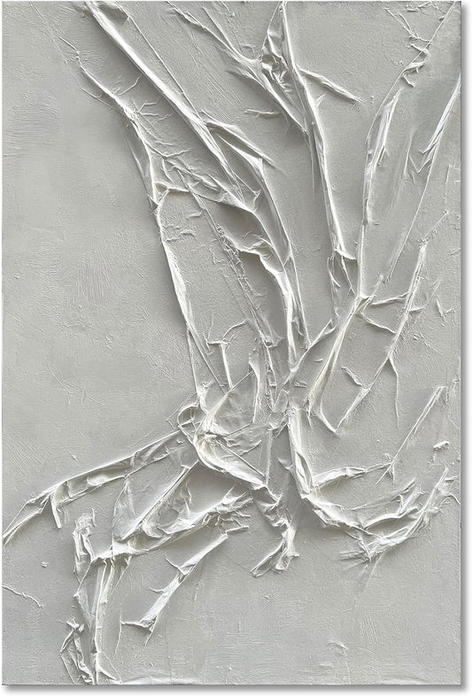 NANKAI Hand-Painted White Texture Abstract Art Painting Minimalist Art Home office hallway wall decoration Oil painting 24x36 inches