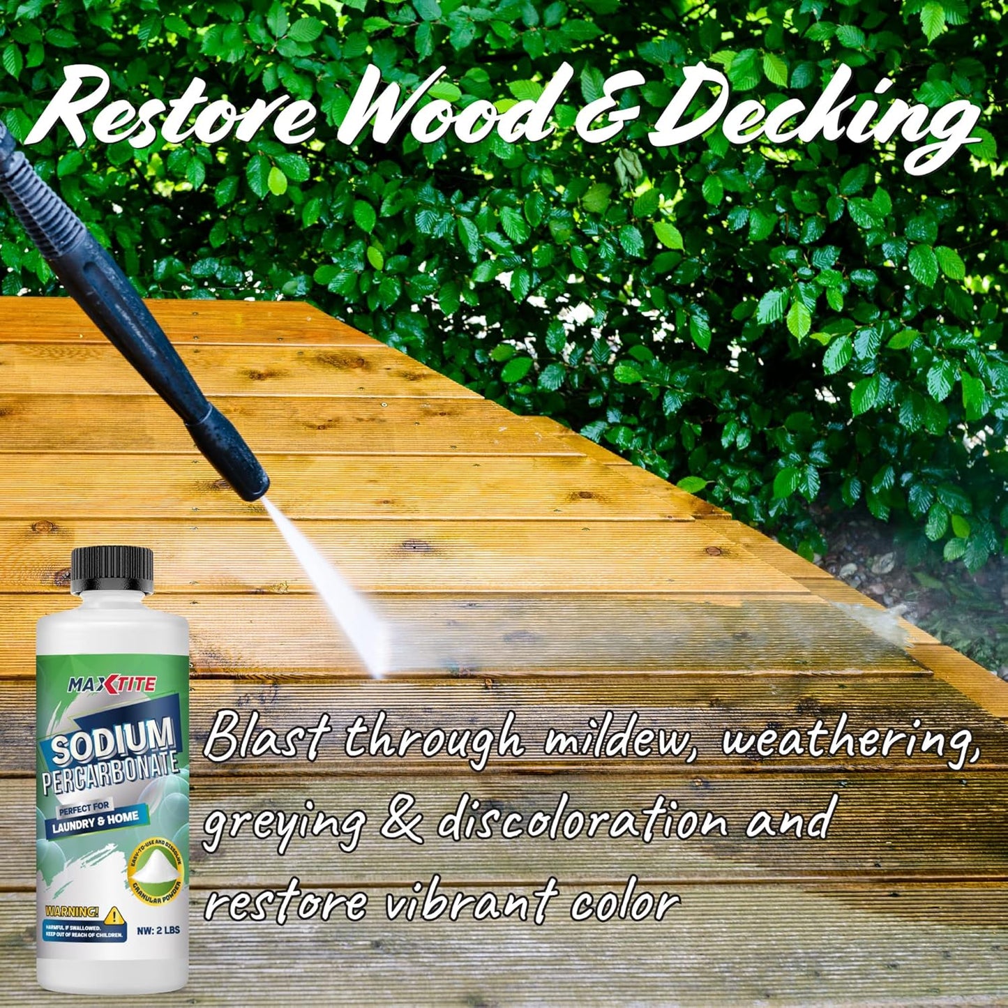 MAXTITE Sodium Percarbonate (2 lbs) - 100% Pure - Solid Hydrogen Peroxide/Oxygenated Bleach - Multi-Use Cleaner for Home & Laundry - HDPE container w/Resealable Child Resistant Cap