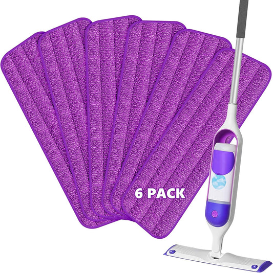 HOMTOYOU Reusable Pads Refills for Swiffer Power Mop: 6 Pack Microfiber Pad for Multi-Surface Floor Cleaning - Machine Washable Replacement Sweeping Cloths for 13 ''-15 '' Spray Mop