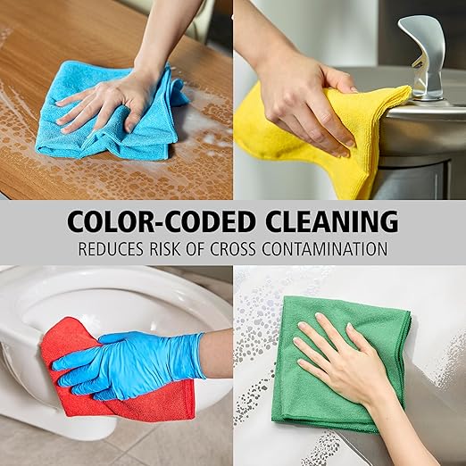 Rubbermaid Commercial Products HYGEN r-40 Recycled Microfiber Cloths, 12"" X 12"" Blue, 24-Pack, Durable, Lint-Free, Wet-Dry Cleaning for Home, Applianes, Cars, Custodial Spaces, Housekeeping, Glass