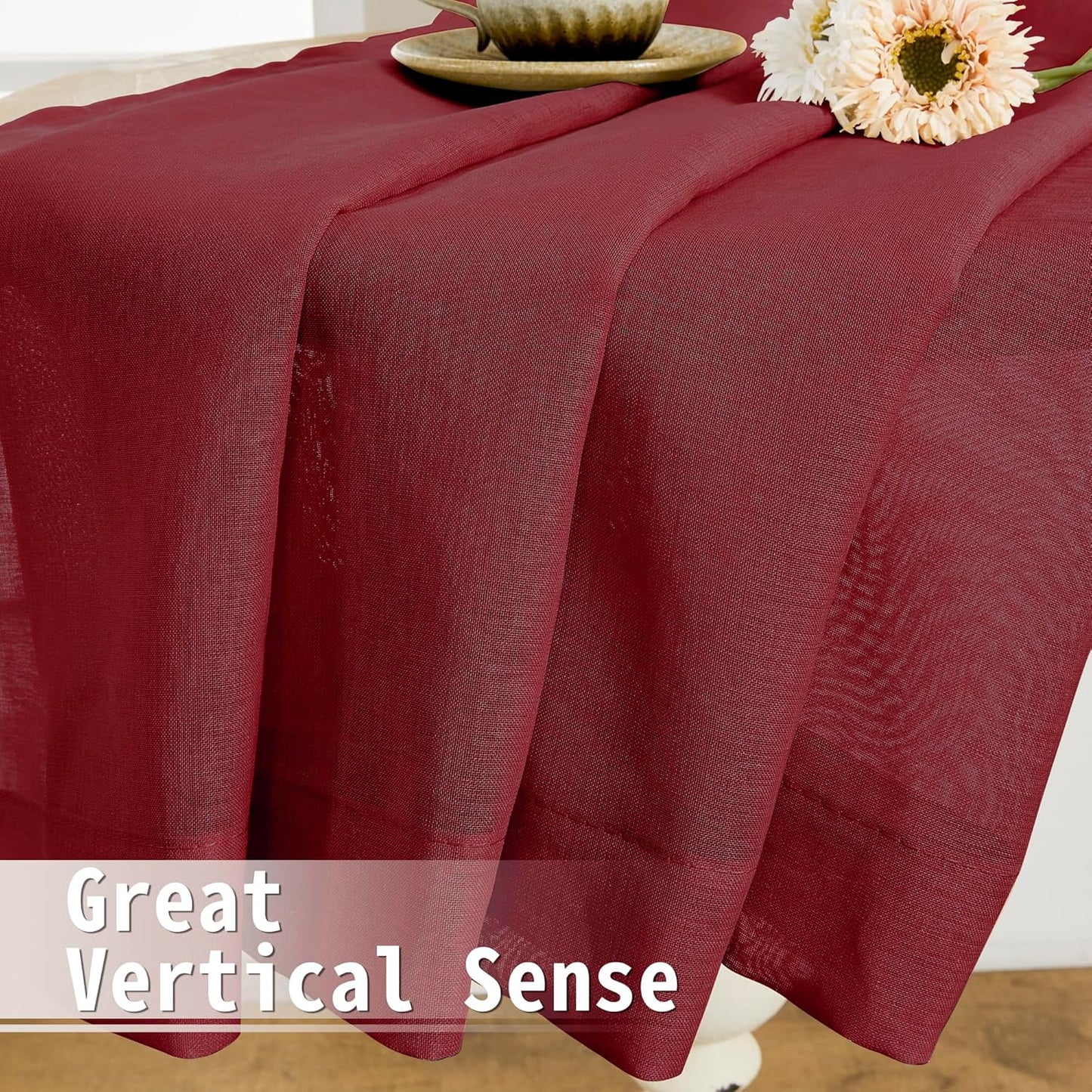 Tollpiz Sheer Curtains Closet Linen Textured Curtain Sheers Doorway Light Filtering Voile Patio Glass Door Rod Pocket Curtains French Door, 54 x 80 inches Long, Burgundy Red, Set of 1 Panel