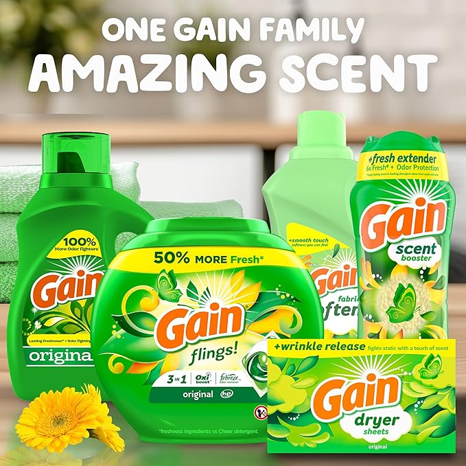 Gain + Aroma Boost Liquid Laundry Detergent, Original Scent, 61 Loads, 88 fl oz, HE Compatible