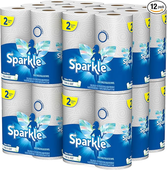 Sparkle Pick-A-Size Paper Towels, 2 Rolls = 4 Regular Rolls (Pack of 24 Rolls), Everyday Value Paper Towel With Full And Half Sheets